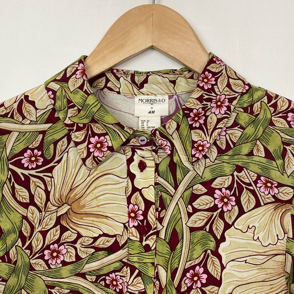 H&M x Morris & Co 0 Floral Maxi Dress Pimpernel Print Green Yellow Red Buttoned